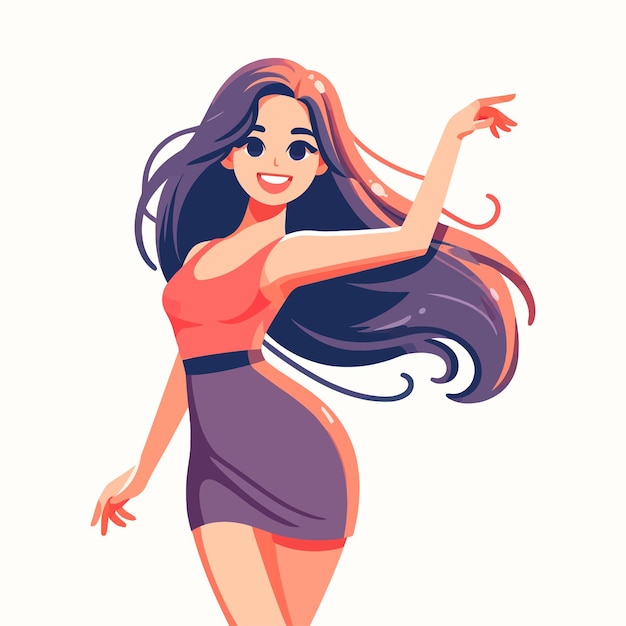 A beautiful young woman dancing in a flat design style