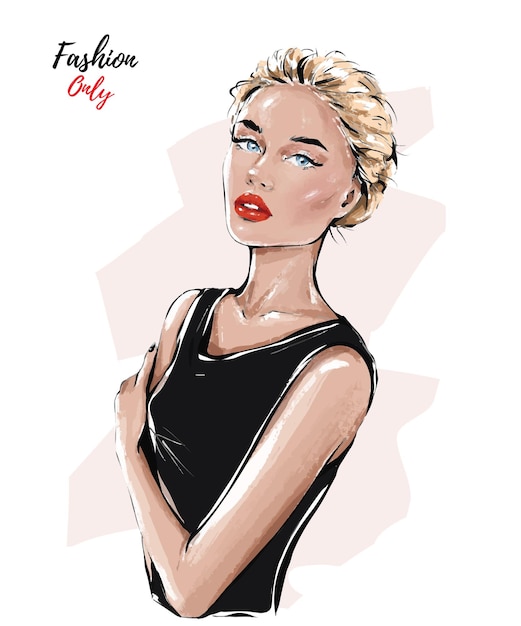 Vector beautiful young woman fashion blond hair girl