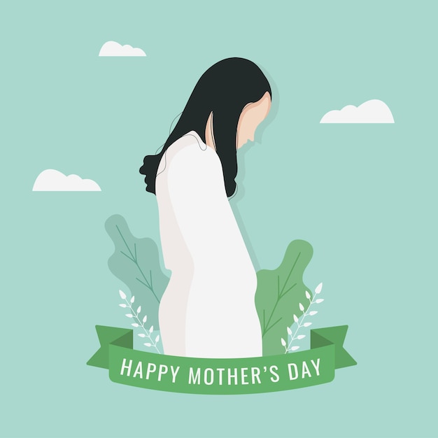 Beautiful young woman flowers and clouds Mom and mother's day illustration