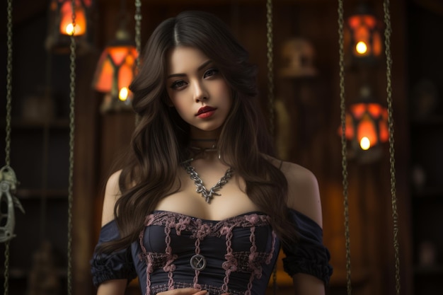 a beautiful young woman in a gothic style dress