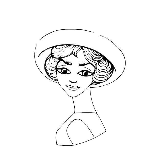 Vector beautiful young woman in hat retro lady model