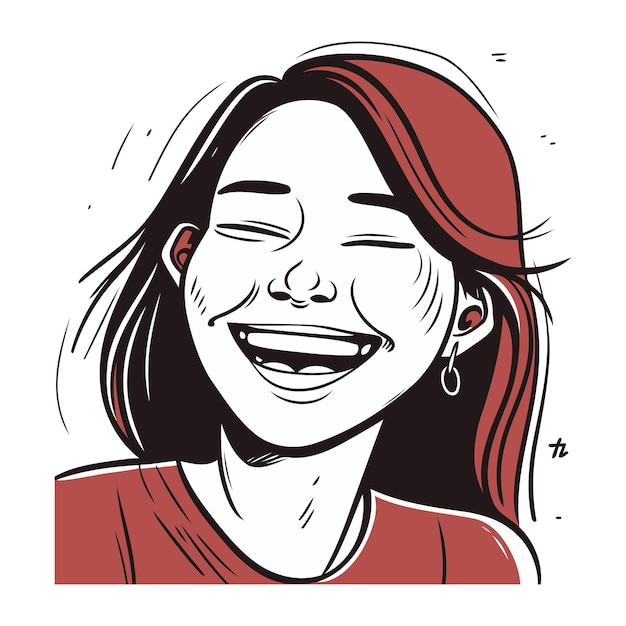 Beautiful young woman laughing Vector illustration in sketch style