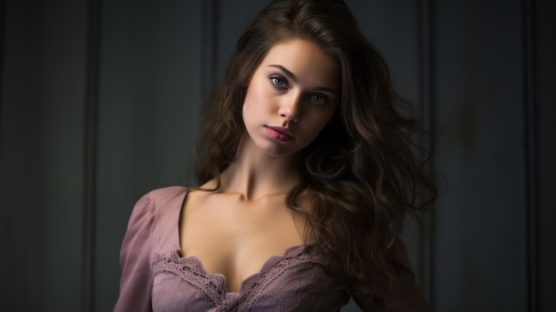 a beautiful young woman in a purple dress