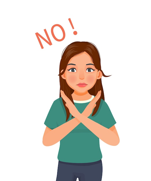 Vector beautiful young woman showing no sign or stop gesture with x crossed arms