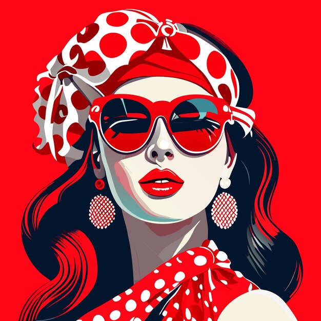 Beautiful young woman in sunglasses stylish girl in a red headband fashionable feminine look