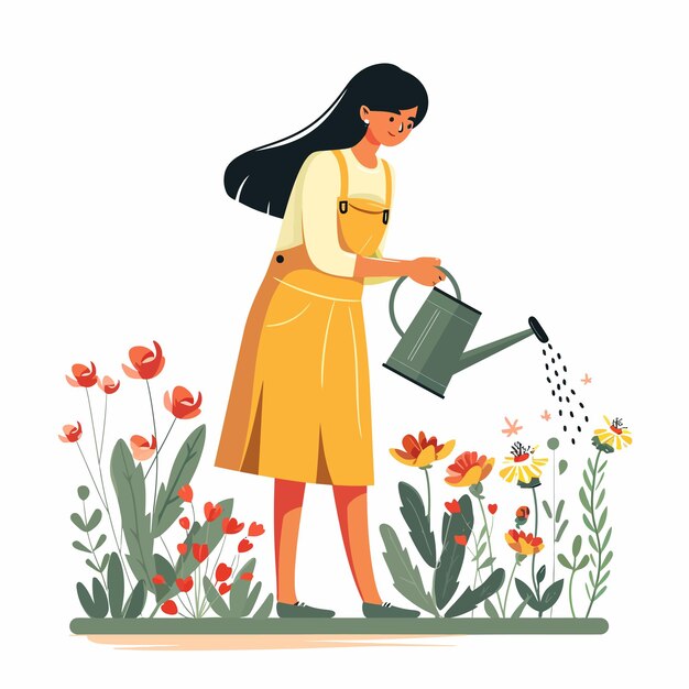 Vector beautiful_young_woman_watering_flowers