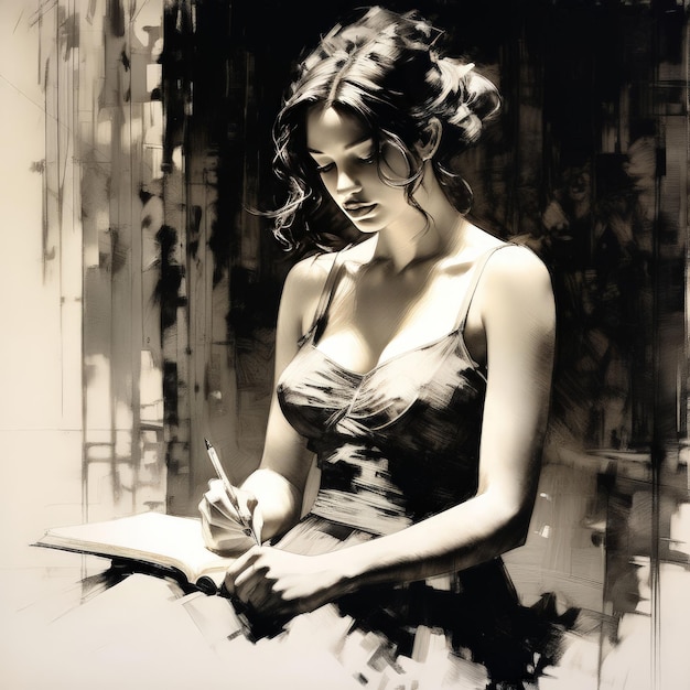 beautiful young woman with book in hands original photoset illustration beautiful young woman