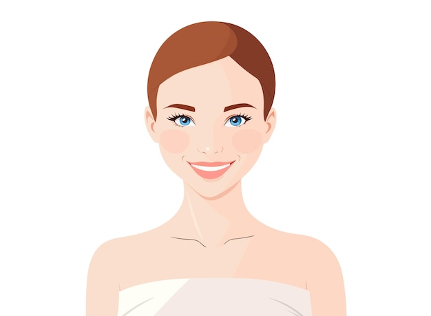 Beautiful young woman with clean skin Facial treatment Vector illustration