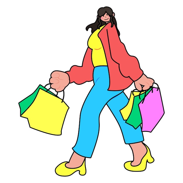 Красивая молодая женщина с сумками в руках во время распродажи или скидки