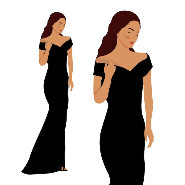 Vector beautiful young woman a woman in a black dress vector isolated on white background