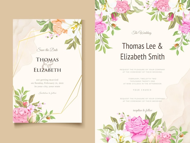 Vector beautifull florals wedding invitation card template design