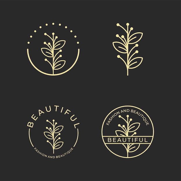 Vector beautifull leaf line art style logo design, can use for beauty salon, spa,  yoga,  fashion