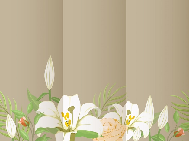 Vector beautifull lily flower and leaves seamless pattern template design