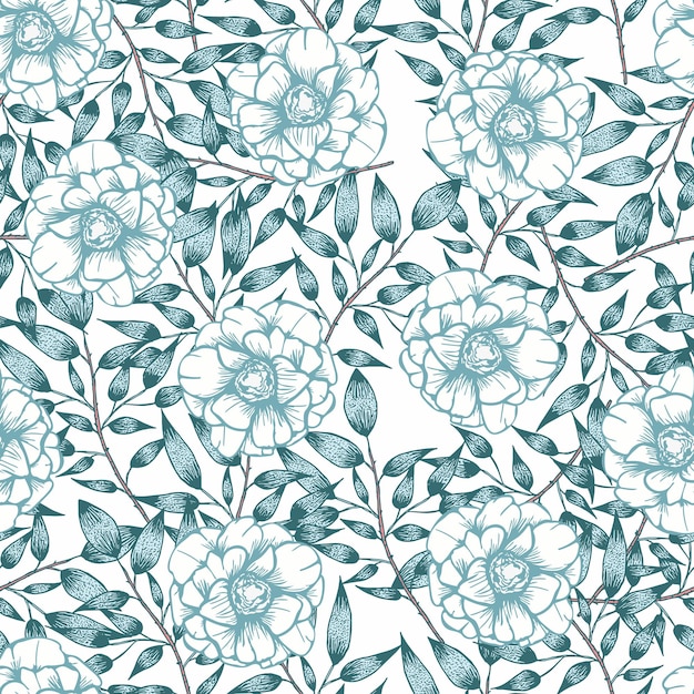 Beautifull tropical flowers and leaves repeat pattern design