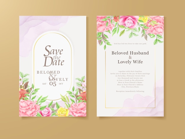 Bellissimo set di carte di nozze con rose ad acquerello