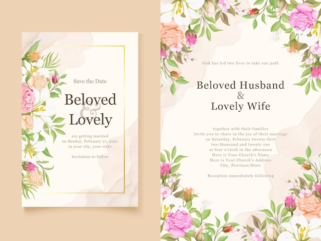 Beautifull wedding invitation card floral template