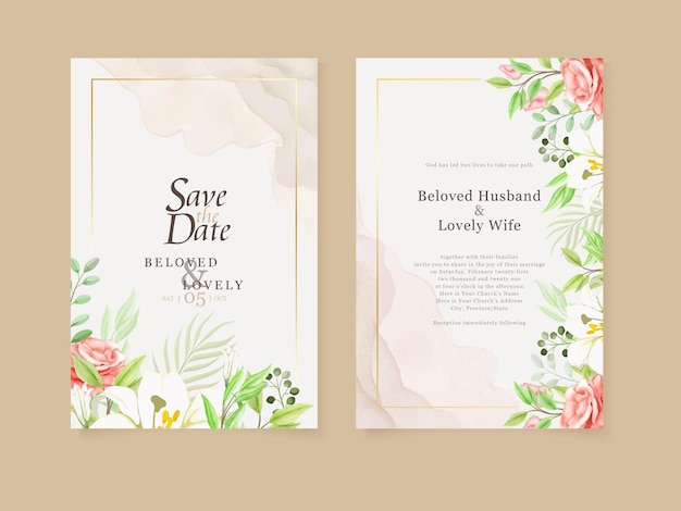 Beautifull 결혼식 초대 카드 꽃 수채화 템플릿