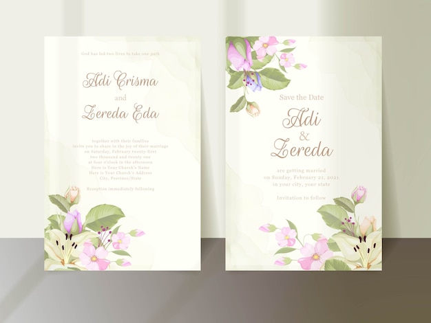Beautifull wedding invitation card set floreale e foglia