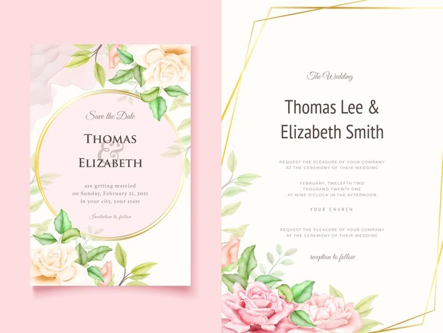 Vector beautifull wedding invitation card template design with floral and leaves