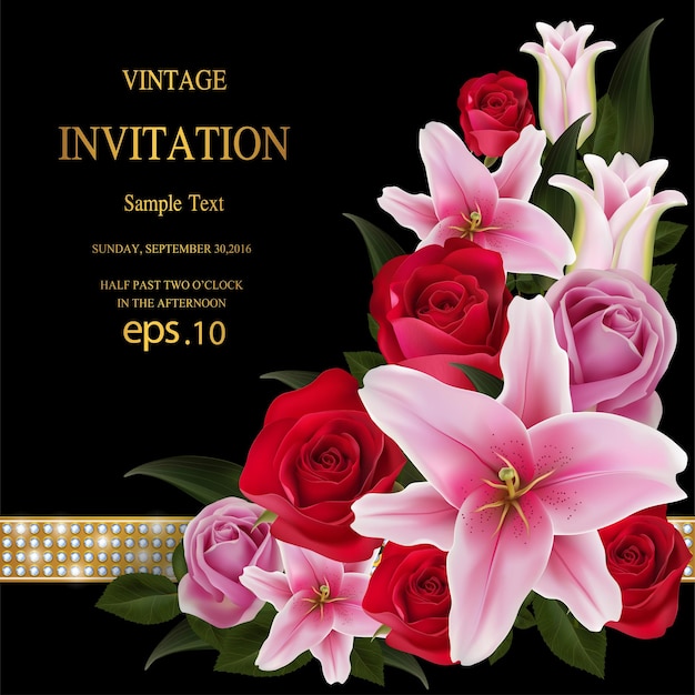 Beautifull wedding invitation card template design with floral and leaves