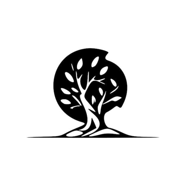 Красиво оформленный черно-белый логотип с изображением человека-дерева. Подходит для типографики.
