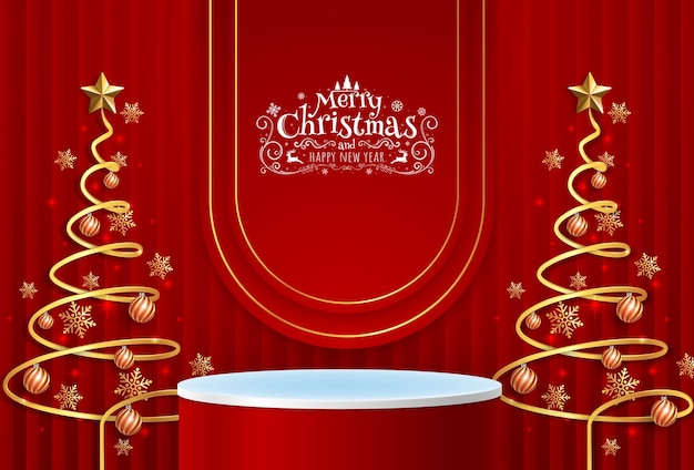 Beautifully designed Merry Christmas banner featuring an eyecatching stage product display