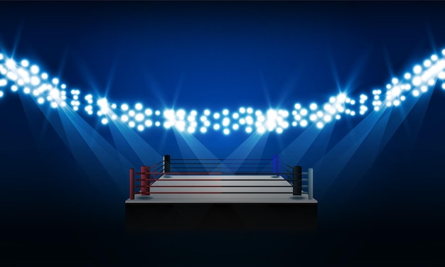 Stadio di boxe splendidamente illuminato e design vettoriale di luci