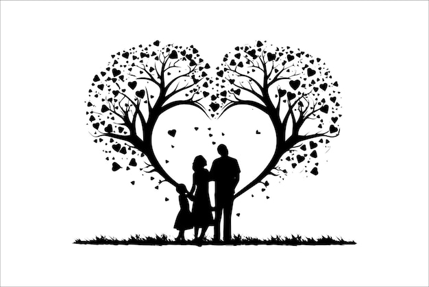 Bella silhouette dell'albero d'amore valentine silhouette e vettore d'amore