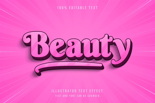 Beauty,3d editable text effect pink gradation handwrite text style