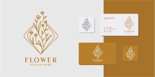 Logo rotondo astratto di bellezza con forma di fiore in stile linea oro adatto per resort caldo