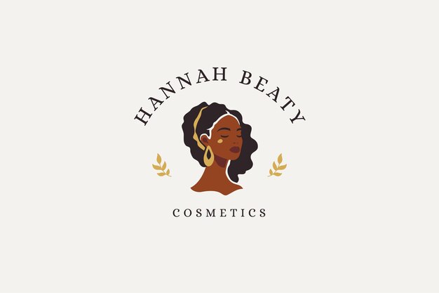 Vector beauty african boho woman black skin jewelry cosmetic logo design template vector flat