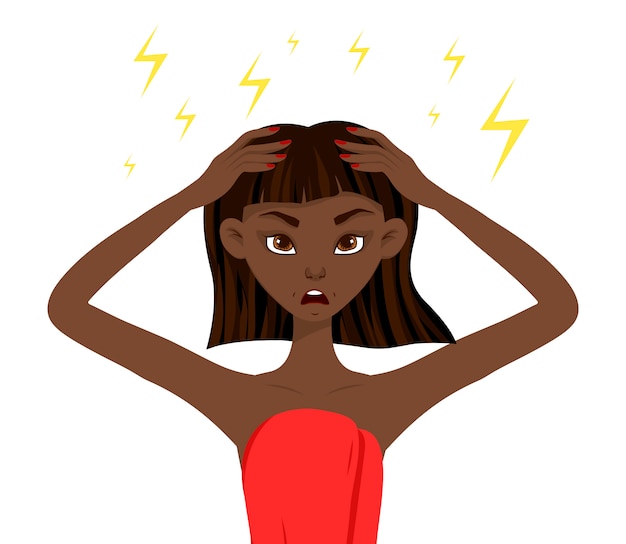Vector beauty african woman dissatisfied with her skin. cartoon style.