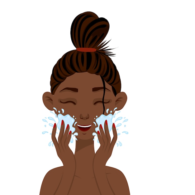 Vector beauty african woman washing up. cartoon style.