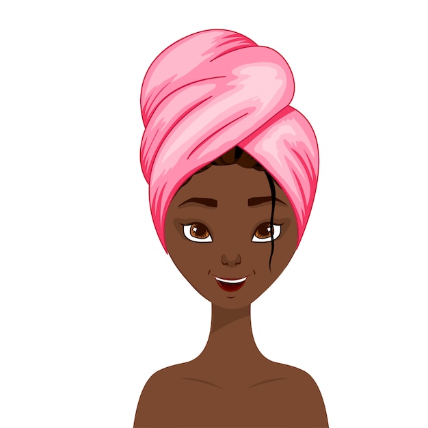 Bellezza donna africana con un asciugamano sui capelli.