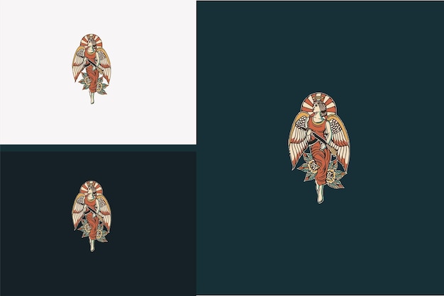 아름다움 천사와 붉은 꽃 벡터 일러스트 디자인