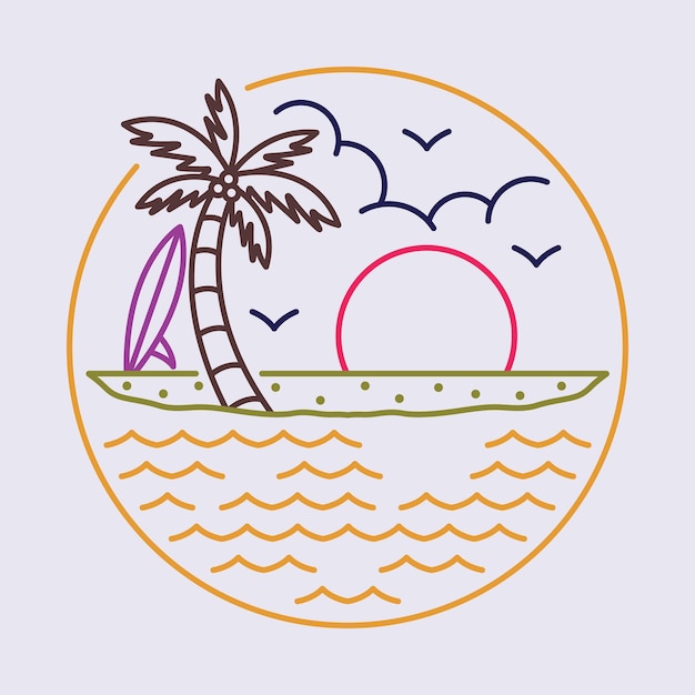 Beauty beach with good wave and surfing graphic illustration vector art tshirt design