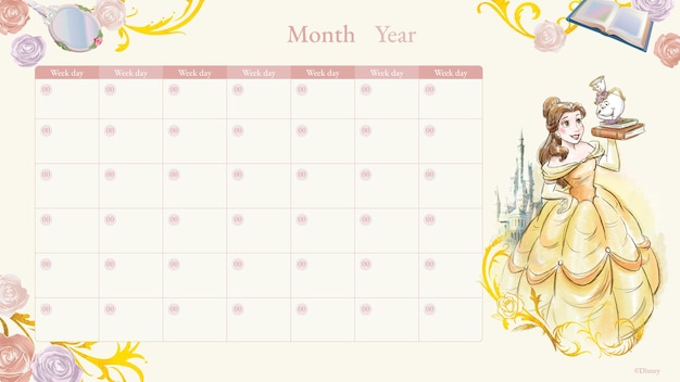 Beauty and the Beast Monthly Calendar