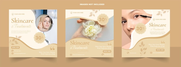 Vector beauty bodycare wellness and spa treatments content ideas for social media instagram square post banner template