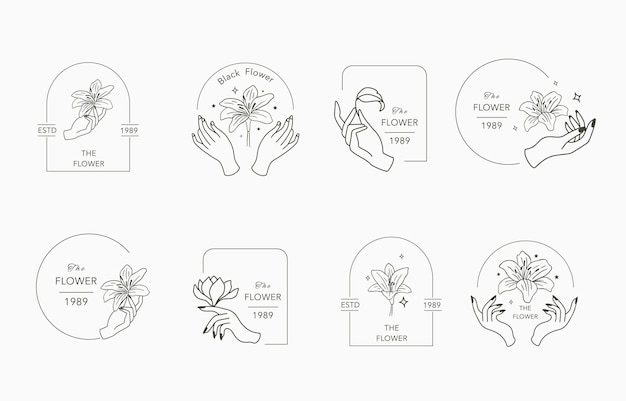 Beauty boho icon collection with hand lilyvector illustration for iconstickerprintable and tattoo