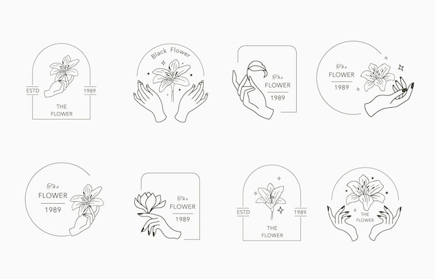 Beauty boho icon collection with hand lilyVector illustration for iconstickerprintable and tattoo