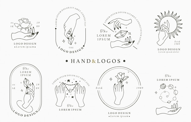 Beauty boho logo collection with hand