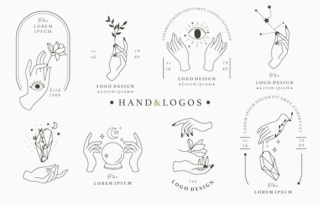 Beauty boho logo collection with hand