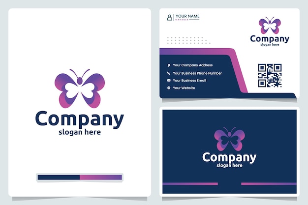 beauty butterfly color gradient logo design and business card