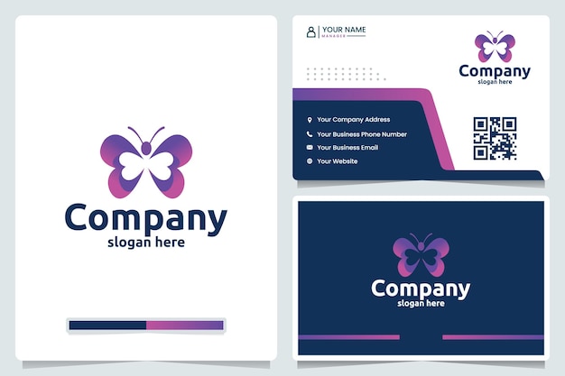 Beauty butterfly color gradient logo design and business card