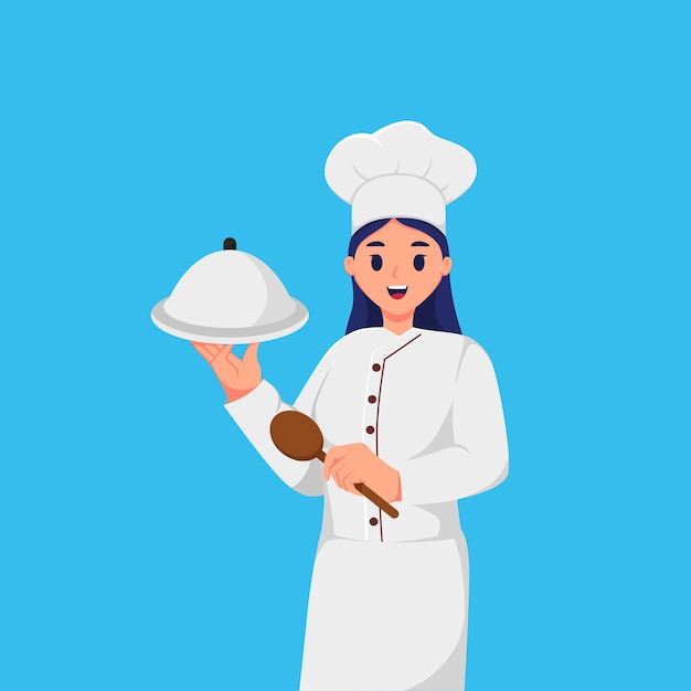 A Beauty Chef Cooking Character Illustration