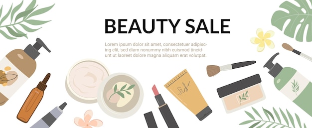 Beauty cosmetic sale flat vector illustration, banner,  flyer