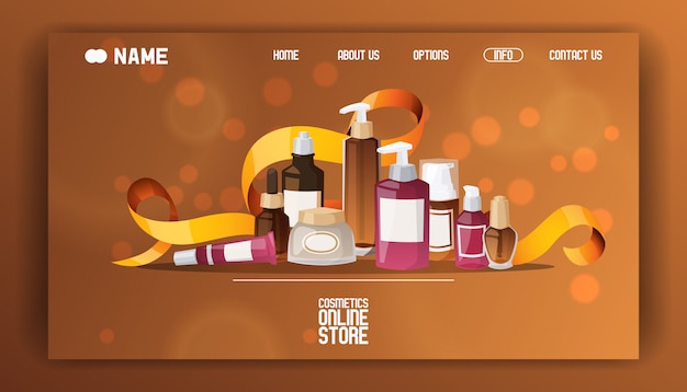 Vector beauty cosmetic store landing page flat illustration.