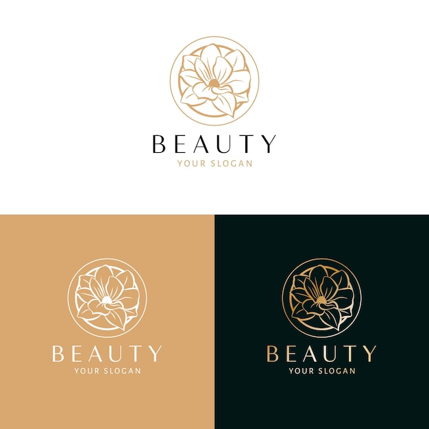 美容と化粧品のロゴデザイン マグノリアの花のベクトルのロゴタイプ 花のロゴのテンプレート