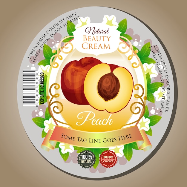 beauty cream peach label sticker