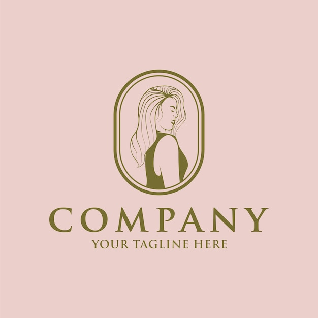 Vector beauty cute woman logo line illustration